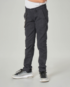Pantalone grigio antracite con catena applicata in tessuto diagonale 10-14 anni