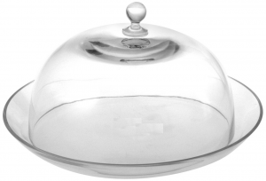 Piatto in vetro cm 29 con campana cupola cloche in vetro cm 26