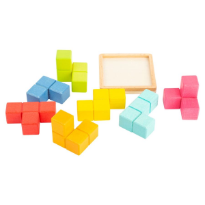 Dado 3D in legno con puzzle Tetris