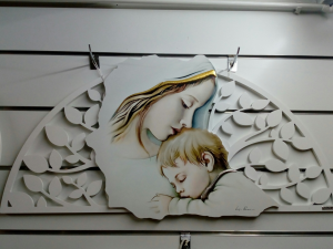 Capezzale-Capoletto Madonna con Bambino cm. 80 x 40  Luigi Pesaresi con sfondo intagliato Albero della Vita
