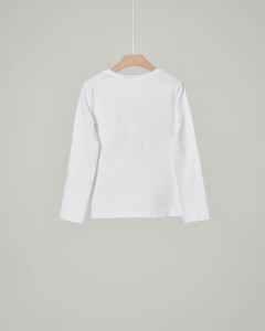T-shirt bianca manica lunga con cuore e pon-pon nero 32-36