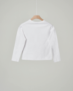T-shirt bianca manica lunga con paillettes e scritta argentata 32-36