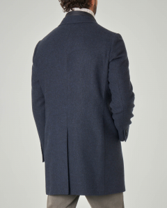 Cappotto blu in lana fantasia micro pied de poule con davantino in nylon staccabile