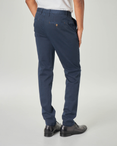 Pantalone chino blu micro-armatura in cotone stretch