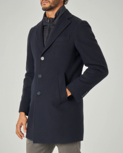 Cappotto blu in lana con davantino in nylon staccabile
