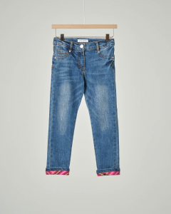 Jeans lavaggio stone wash con risvolto e dettaglio in tartan check rosa 3-7 anni