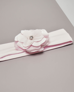 Fascia rosa in cotone elasticizzato con fiore e gioiello applicati