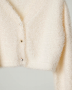 Maglia cardigan avorio in tessuto effetto pelliccia S-XL
