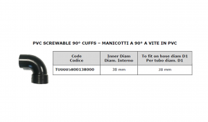 Manicotto a 90° a vite in PVC Ø 38 per lavapavimenti - Cod: TU0005800138000