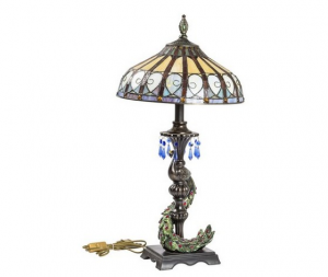 Lampada stile Tiffany da tavolo Pavone