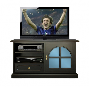 Mueble tv laqueado negro vidrio azul metacrilato