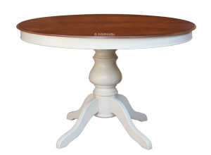 Mesa redonda extensible tablero cerezo y pata blanca 110 cm