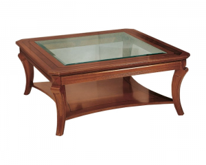 Mesa de centro cuadrada de madera y vidrio