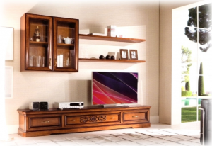 Mueble de tv para pared salón en madera de artesanado