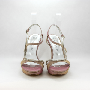Sandalo cerimonia donna realizzato in tessuto glitter con applicazione cristalli Svarovsky.