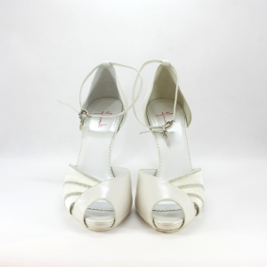 Sandalo cerimonia donna elegante in pelle con applicazioni cristalli Svarovsky e cinghietta regolabile alla caviglia.