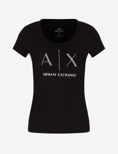 T-Shirt donna con logo in borchiette ARMANI EXCHANGE