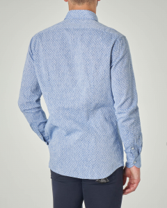 Camicia blu indaco con collo francese in misto lino e cotone fantasia cerchietti