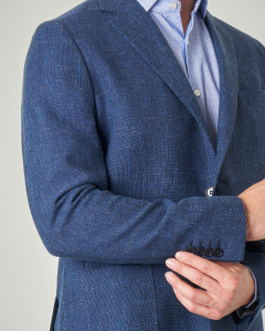 Blazer blu indaco in tela di lana cotone e lino