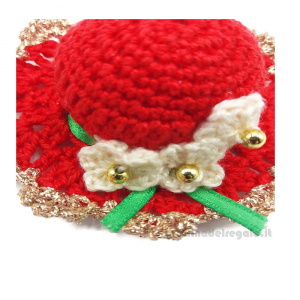 Cappellino puntaspilli natalizio rosso ad uncinetto 7 cm - NC065 - Handmade in Italy