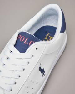 Sneakers bianche in ecopelle con logo pony blu 35-39