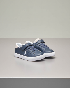Sneakers blu in ecopelle con doppia chiusura a strappo e stringhe 27-34