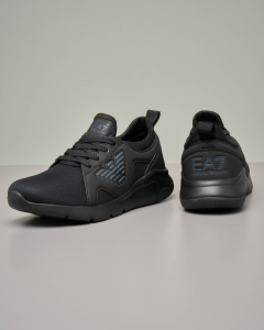 Sneakers running nere con puntale in mesh e logo aquila applicato