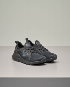 Sneakers running nere con puntale in mesh e logo aquila applicato