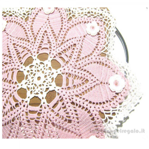 Centrino grande rosa e bianco ad uncinetto 45 cm - NC100 - Handmade in Italy