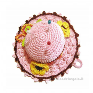 Cappellino puntaspilli rosa e marrone ad uncinetto 11.5 cm - NC111 - Handmade in Italy
