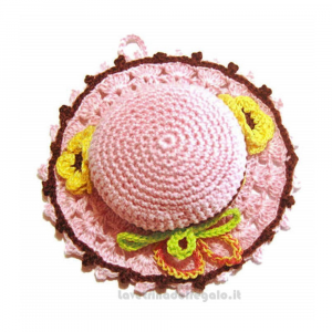 Cappellino puntaspilli rosa e marrone ad uncinetto 11.5 cm - NC111 - Handmade in Italy