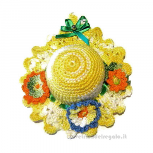 Cappellino puntaspilli giallo sfumato ad uncinetto 11 cm - NC117 - Handmade in Italy