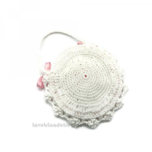 Portaconfetti borsetta bianca e rosa ad uncinetto 10 cm - Made in Italy - Sacchetti battesimo