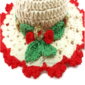Cappellino puntaspilli natalizio beige e rosso ad uncinetto ø 11 cm Handmade - Italy