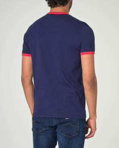 T-shirt blu mezza manica con bordino rosso