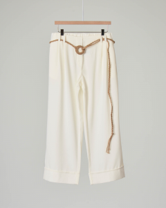 Pantaloni palazzo a vita alta bianchi con cinturina in corda 10-16 anni