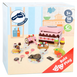 Contenitore-cestino per dolci-dolciumi in legno e accessori gioco per bambini