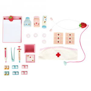 Kit dottore pronto soccorso giocattolo con valigetta in legno