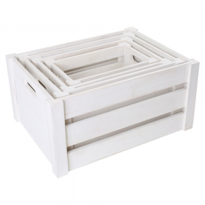 Cassette di legno Natura colore bianco set 4 pezzi