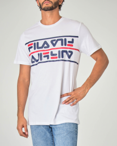T-shirt mezza manica bianca con logo ripetuto effetto specchio sul petto