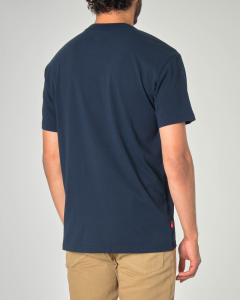 T-shirt blu mezza manica con logo scritta in contrasto colore