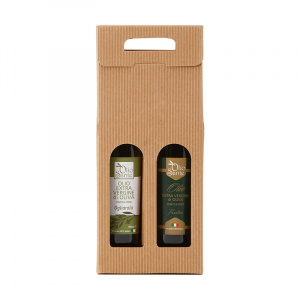 Confezione regalo composta da due bottiglie di olio extravergine Italiano - olio evo Frantoio 0,250ml, Ogliarola 0,250 ml 