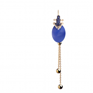 Long single earring in rose gold, cataphoresis treated silver and sapphires