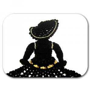 Centrino a forma di dama nero e oro ad uncinetto 30x24 cm - Handmade in Italy