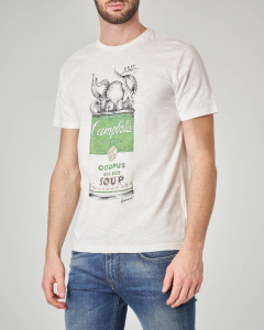 T-shirt bianca con stampa barattolo verde Campbell