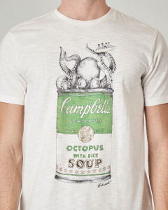 T-shirt bianca con stampa barattolo verde Campbell