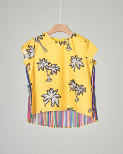 Camicia gialla con stampa palme e inserto plisse multicolor sul retro 2-7 anni