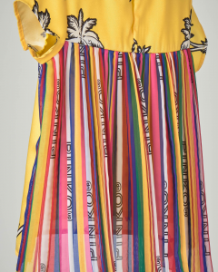 Camicia gialla con stampa palme e inserto plisse multicolor sul retro 2-7 anni