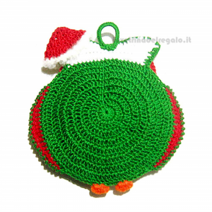 Presina verde gufo natalizio ad uncinetto 15x16 H cm - Handmade in Italy