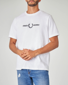 T-shirt bianca mezza manica con logo ricamato